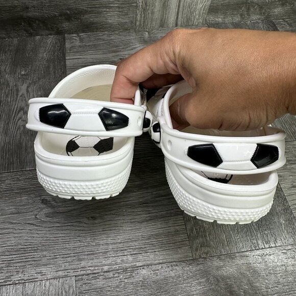 CROCS Classic Kids size 8 White Black Soccer Themed Clogs - Picture 6 of 8